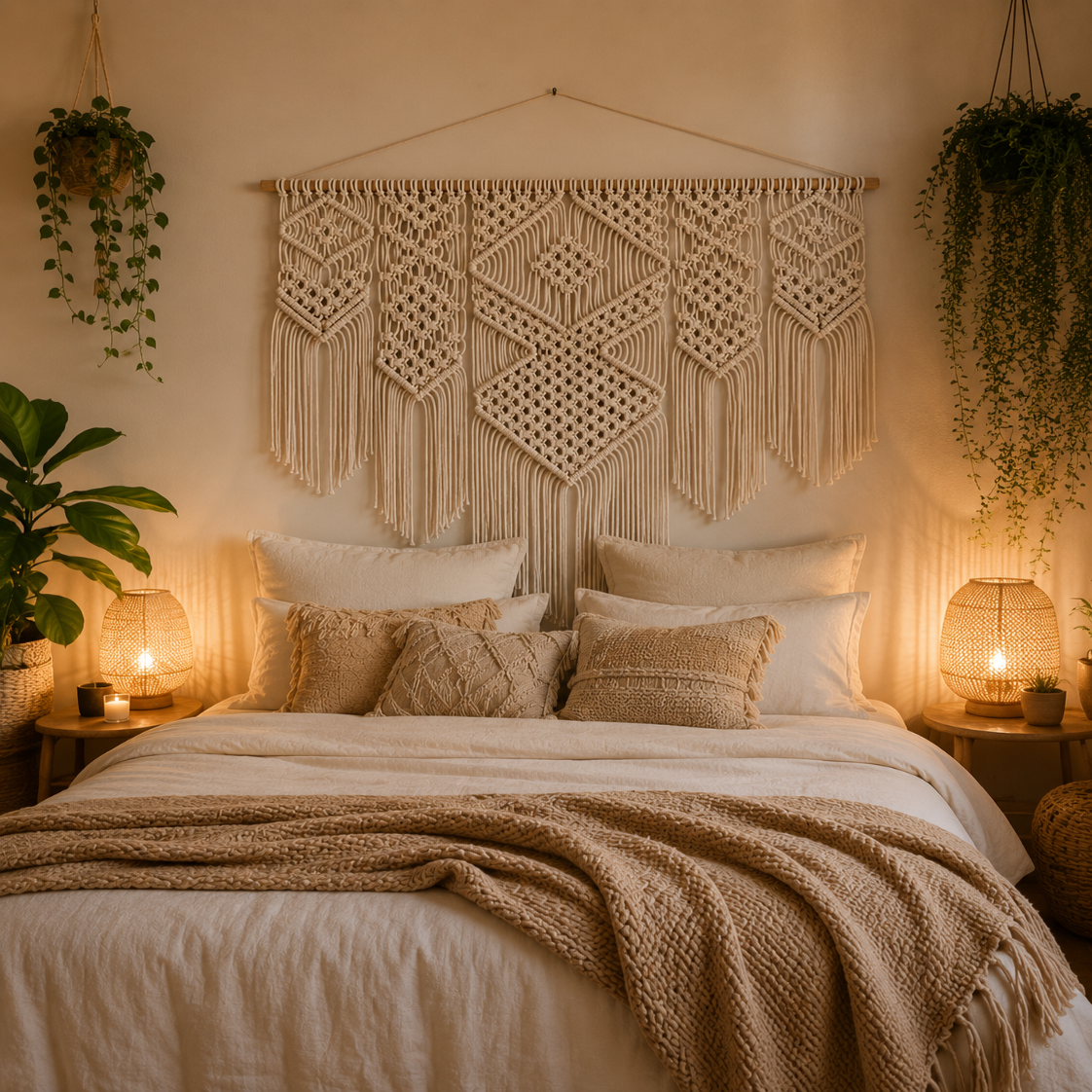 Grande Tenture Murale Macramé – Déco Bohème Losanges Boho