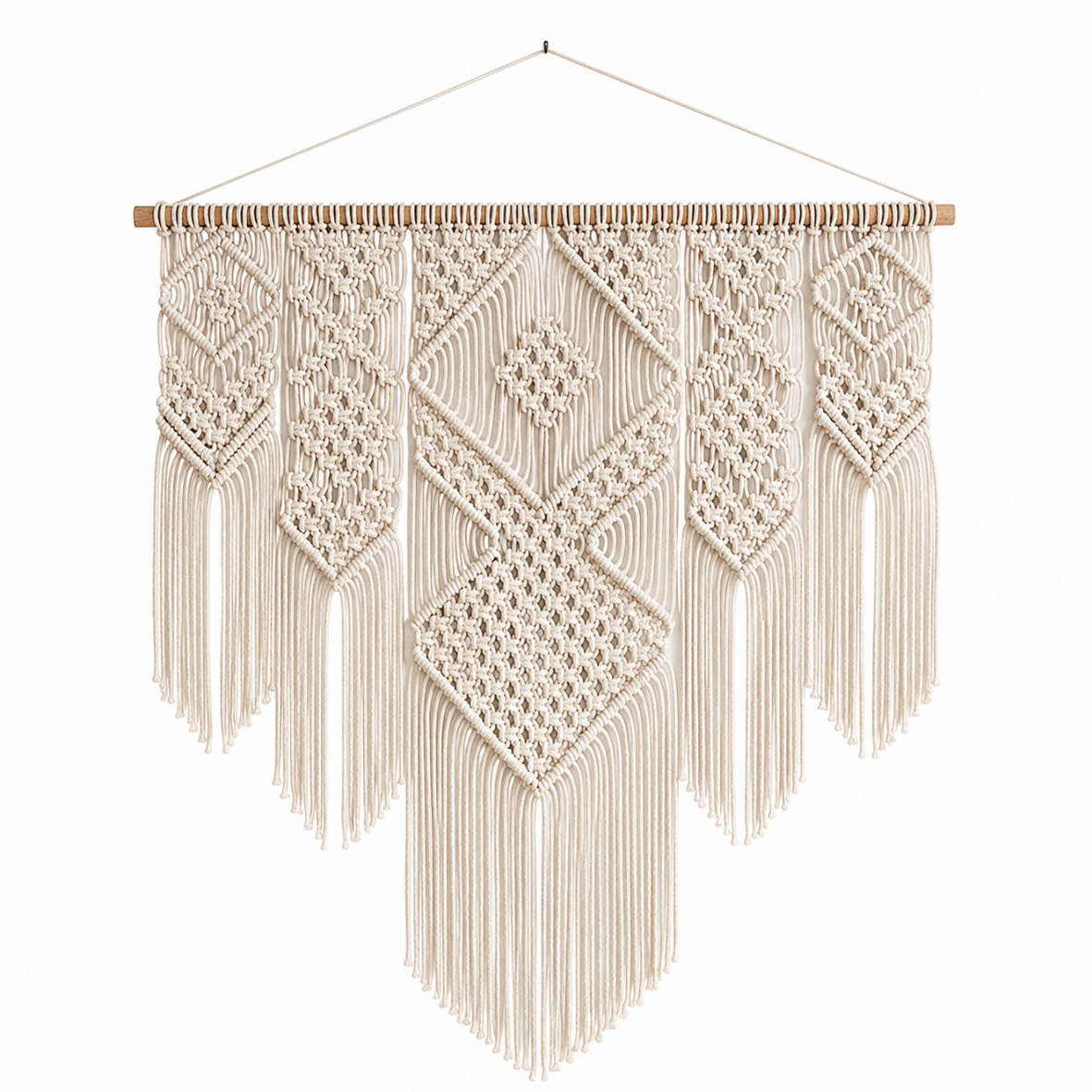 Grande Tenture Murale Macramé – Déco Bohème Losanges Boho