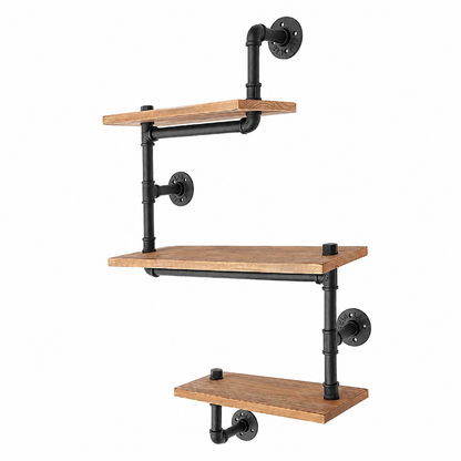 Étagère Murale Industrielle 3 Niveaux – Tuyaux Métal Noir & Bois