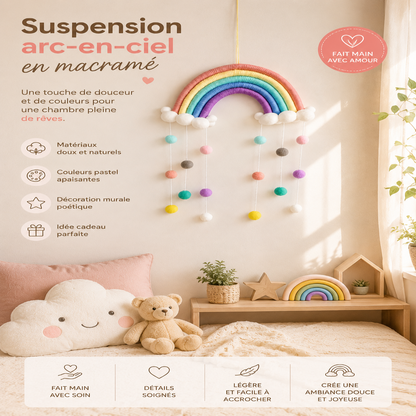 Suspension Arc-en-Ciel Pompons – Déco Chambre Bébé Enfant
