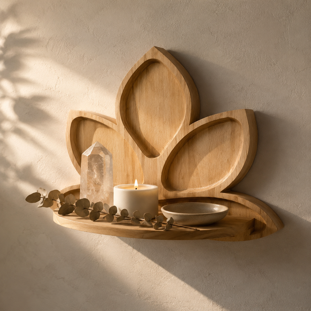 Étagère Murale Bois Forme Lotus – Étagère Déco Fleur Bohème
