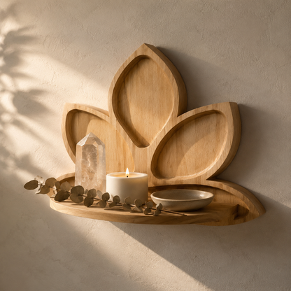 Étagère Murale Bois Forme Lotus – Étagère Déco Fleur Bohème
