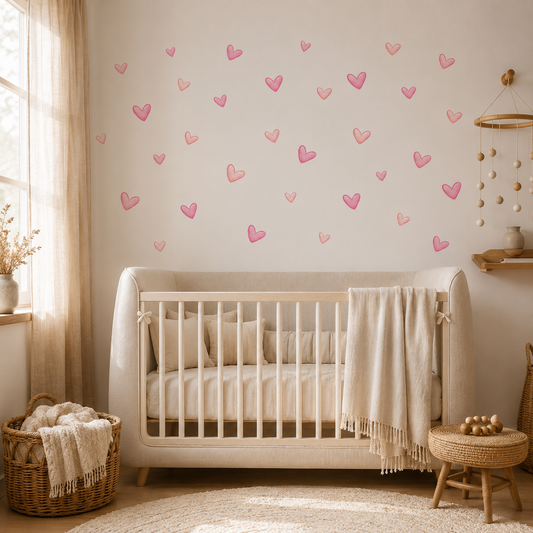 Lot de 60 Stickers Muraux Cœurs Roses – Décoration Murale Adhésive