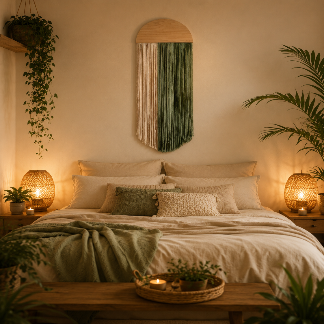 Tenture Murale Bohème Fibres – Déco Arche Bois Bicolore