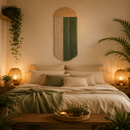 Tenture Murale Bohème Fibres – Déco Arche Bois Bicolore