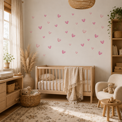 Lot de 60 Stickers Muraux Cœurs Roses – Décoration Murale Adhésive