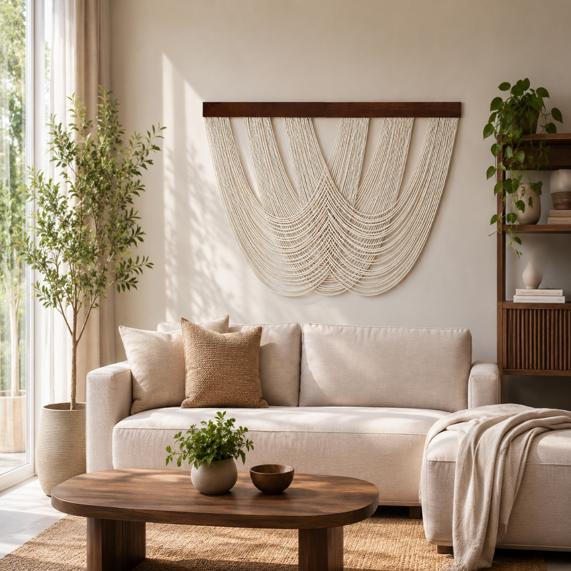 Tenture Murale Cordes Bohème – Déco Drapée Bois Boho Chic