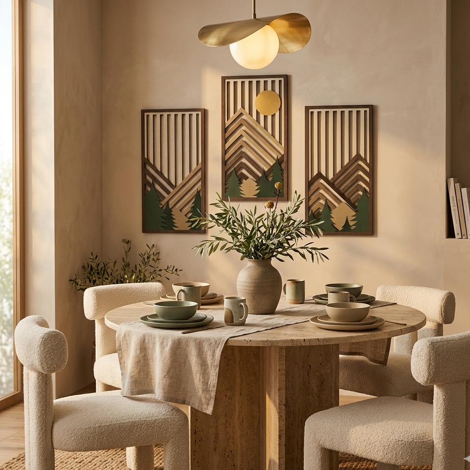 Lot de 3 Tableaux Muraux Bois Montagne – Déco Nature Moderne