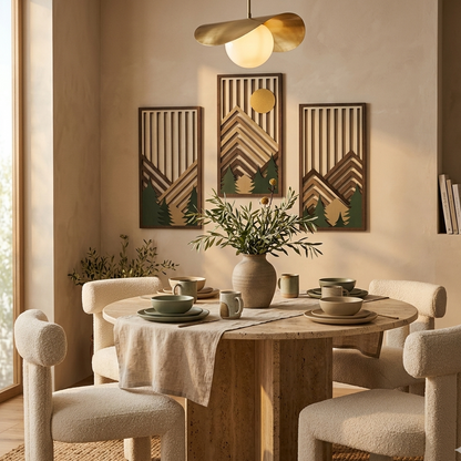 Lot de 3 Tableaux Muraux Bois Montagne – Déco Nature Moderne
