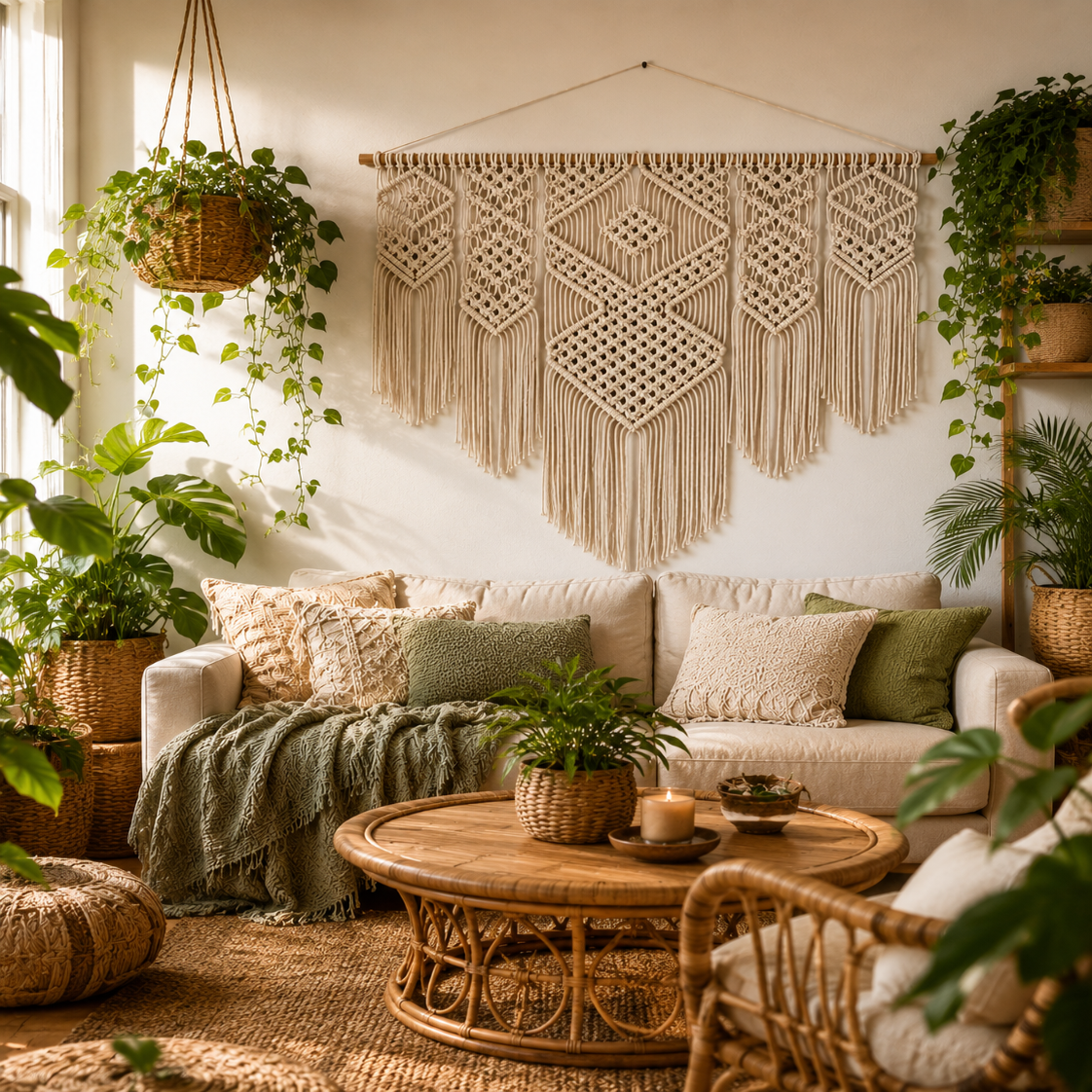 Grande Tenture Murale Macramé – Déco Bohème Losanges Boho