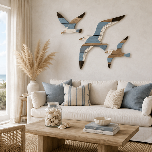 Lot de 3 Décorations Murales Mouettes Bois – Déco Bord de Mer