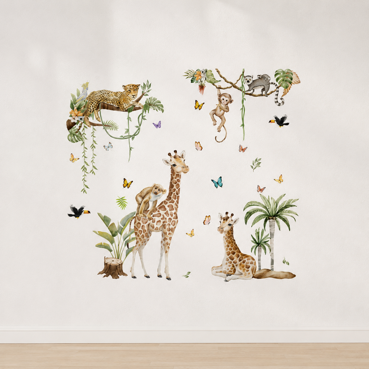 Stickers Muraux XXL Animaux Jungle – Girafe, Singe & Panthère Safari