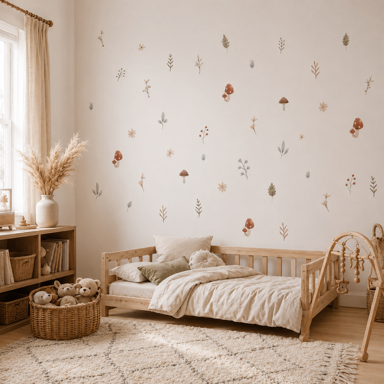 Stickers Muraux Bohèmes Champignons & Feuilles – Chambre Bébé Enfant