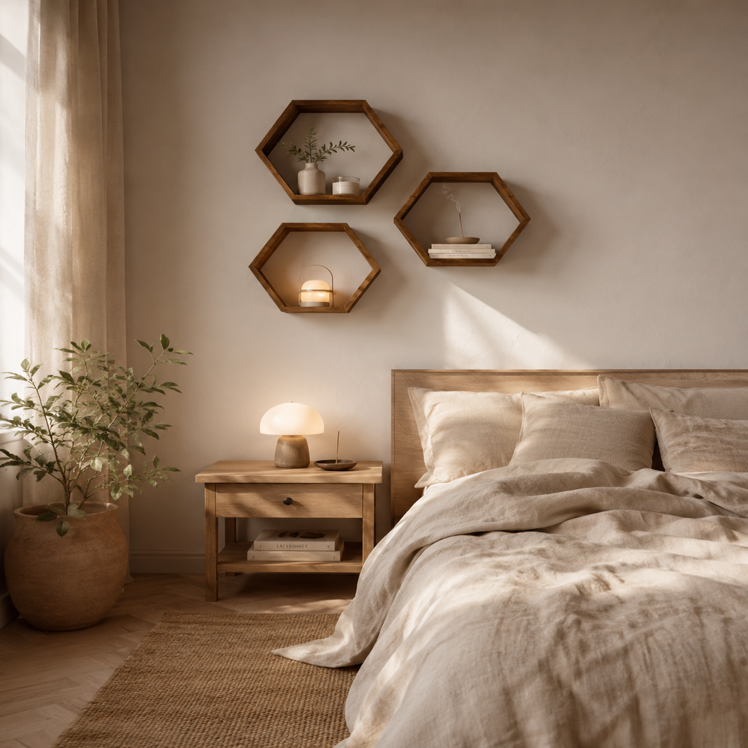 Lot de 3 Étagères Murales Hexagonales Bois – Déco Scandinave