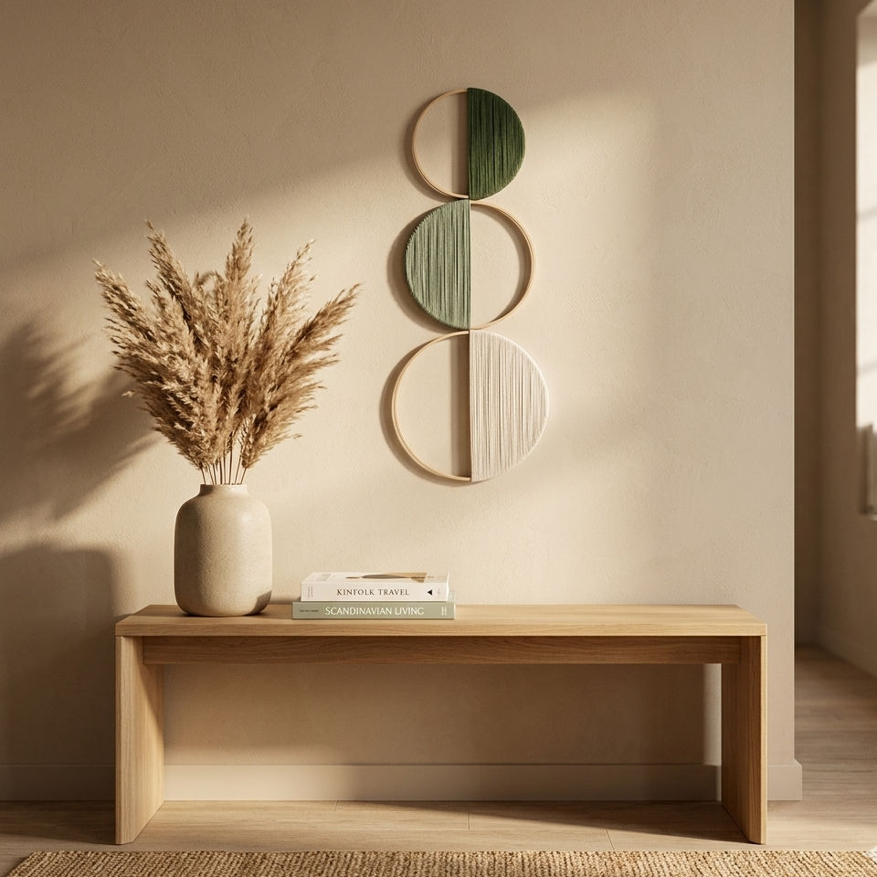 Lot de 3 Décorations Murales Cercles en Bambou – Tenture Bohème Géométrique Vert Sauge & Naturel