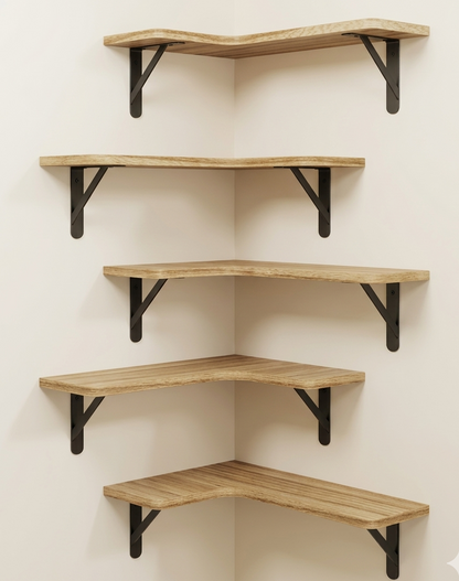 Étagère Murale d'Angle Bois Massif – Lot de 5 Support 18 kg
