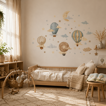 Stickers Muraux Montgolfières & Lune – Déco Chambre Bébé Enfant