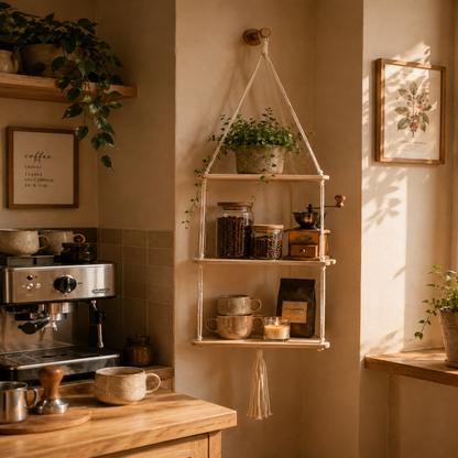 Étagère Murale Suspendue Macramé Bohème – Étagère Flottante Bois