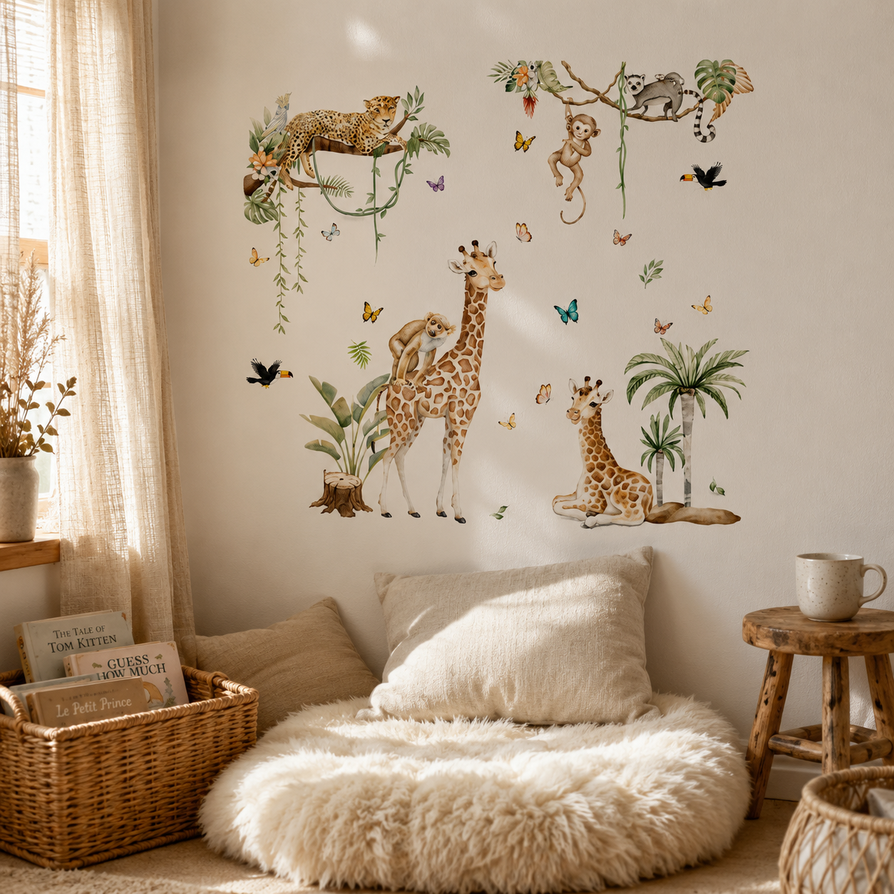 Stickers Muraux XXL Animaux Jungle – Girafe, Singe & Panthère Safari