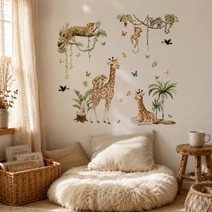Stickers Muraux XXL Animaux Jungle – Girafe, Singe & Panthère Safari