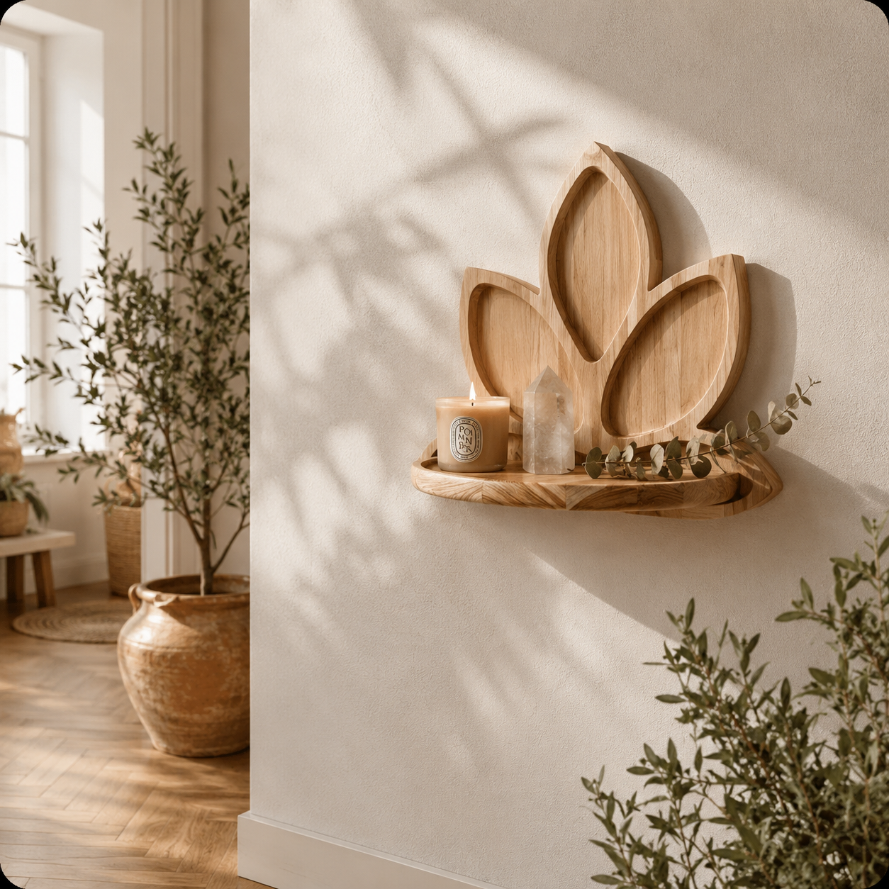 Étagère Murale Bois Forme Lotus – Étagère Déco Fleur Bohème