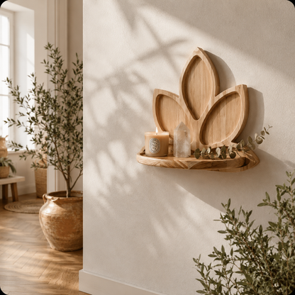 Étagère Murale Bois Forme Lotus – Étagère Déco Fleur Bohème