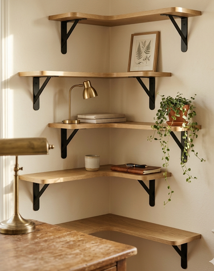 Étagère Murale d'Angle Bois Massif – Lot de 5 Support 18 kg