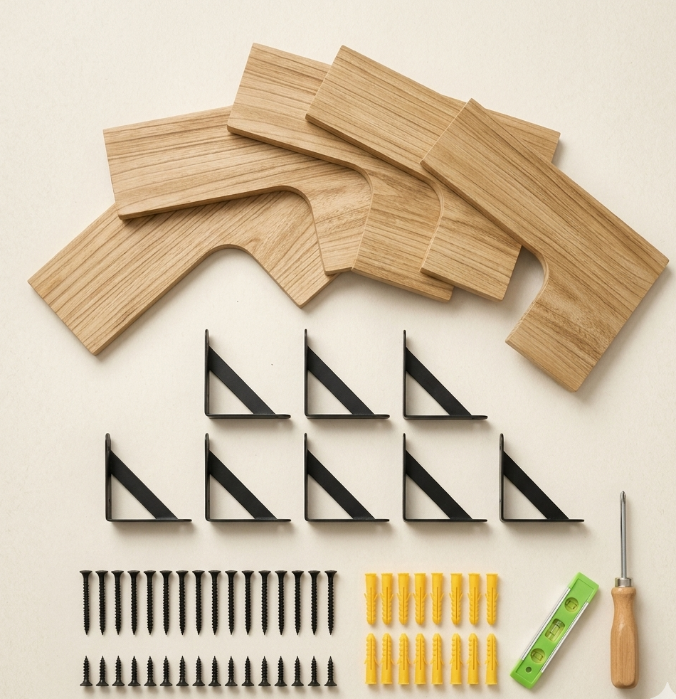 Étagère Murale d'Angle Bois Massif – Lot de 5 Support 18 kg