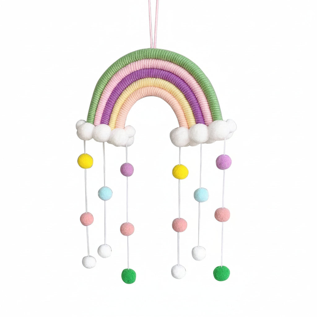 Suspension Arc-en-Ciel Pompons – Déco Chambre Bébé Enfant