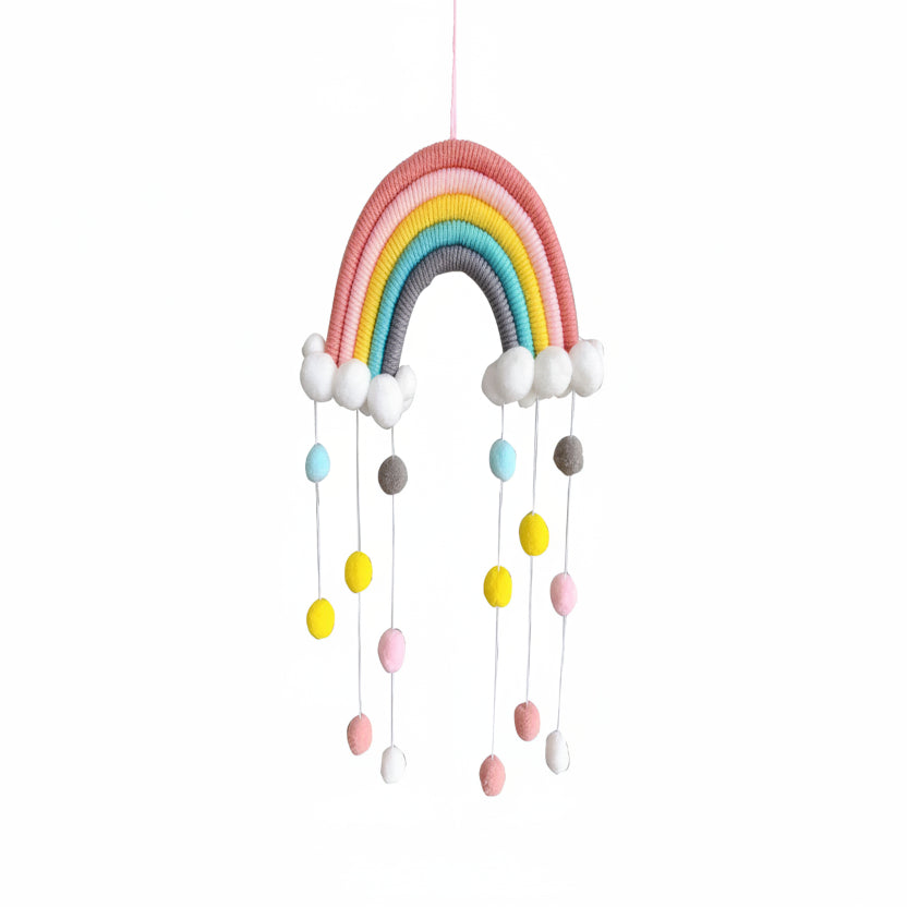 Suspension Arc-en-Ciel Pompons – Déco Chambre Bébé Enfant