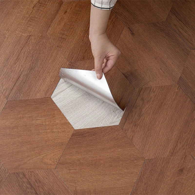 Home Decoration Tile Floor Stickers Waterproof Non-Slip Hexagonal Wood Grain Floor Tile Stickers Self Adhesive Wall Tile Sticker