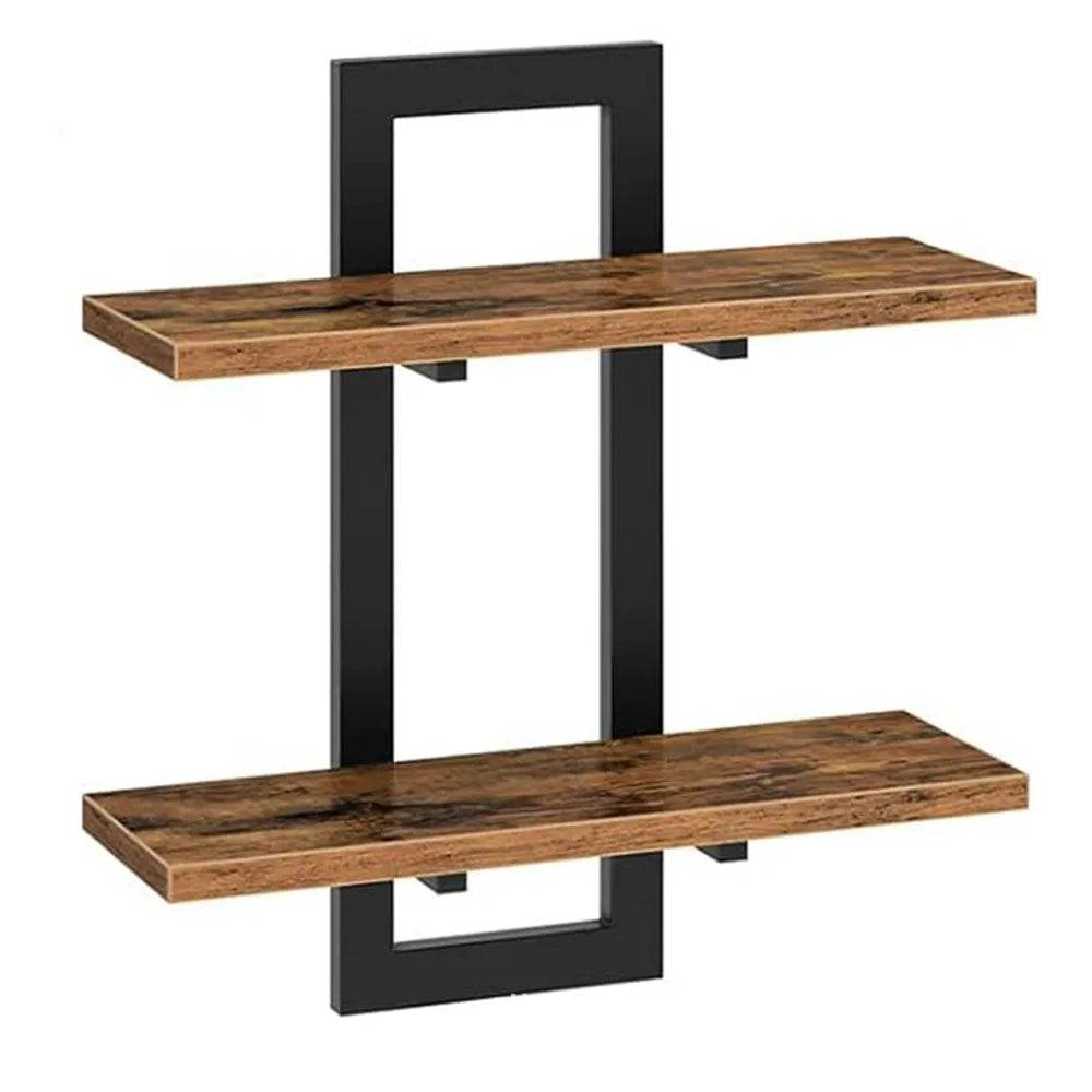 Étagère Murale Bois et Métal Noir – 2 Niveaux Industriel