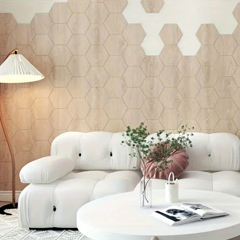 Home Decoration Tile Floor Stickers Waterproof Non-Slip Hexagonal Wood Grain Floor Tile Stickers Self Adhesive Wall Tile Sticker