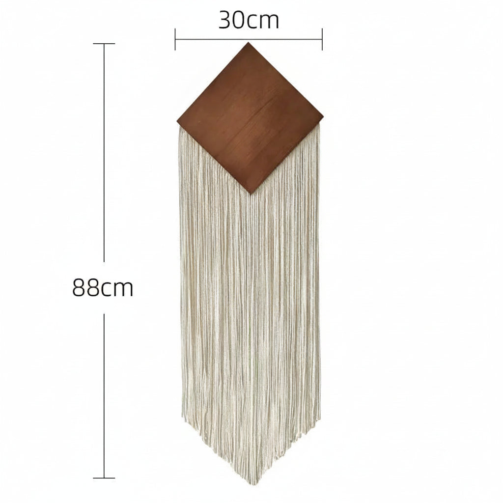 Tenture Murale Bohème Losange Bois & Franges Coton – Tissée Main