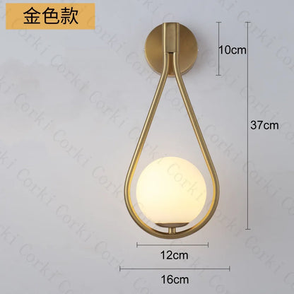 Nordic Creative Luxury Glass Ball LED Wall lamp Living room Metal Modern Minimalist Bedside Wall light Bedroom Lighting Fixtures