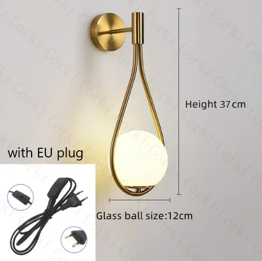 Nordic Creative Luxury Glass Ball LED Wall lamp Living room Metal Modern Minimalist Bedside Wall light Bedroom Lighting Fixtures
