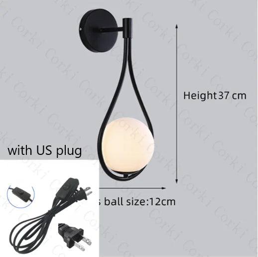 Nordic Creative Luxury Glass Ball LED Wall lamp Living room Metal Modern Minimalist Bedside Wall light Bedroom Lighting Fixtures