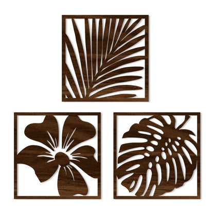 Lot de 3 Tableaux Muraux Feuilles Tropicales Bois – Déco Botanique