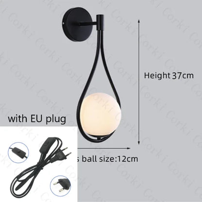 Nordic Creative Luxury Glass Ball LED Wall lamp Living room Metal Modern Minimalist Bedside Wall light Bedroom Lighting Fixtures