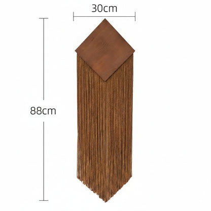 Tenture Murale Bohème Losange Bois & Franges Coton – Tissée Main
