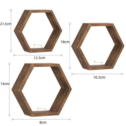 Lot de 3 Étagères Murales Hexagonales Bois – Déco Scandinave