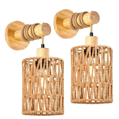 Hemp Rope Design Bedhead Wall Lamp Cylindrical Shaped Wall Light for Bedroom Farmhouse Countryside Decorative Lighting Lampshade