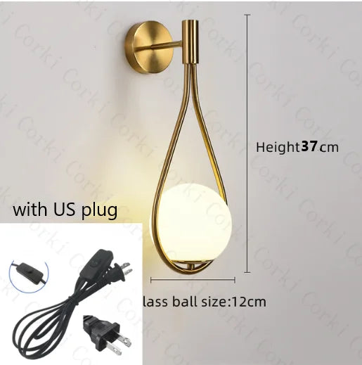 Nordic Creative Luxury Glass Ball LED Wall lamp Living room Metal Modern Minimalist Bedside Wall light Bedroom Lighting Fixtures