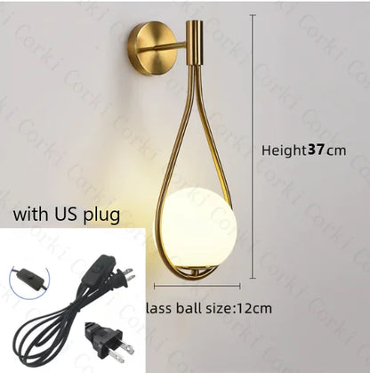 Nordic Creative Luxury Glass Ball LED Wall lamp Living room Metal Modern Minimalist Bedside Wall light Bedroom Lighting Fixtures