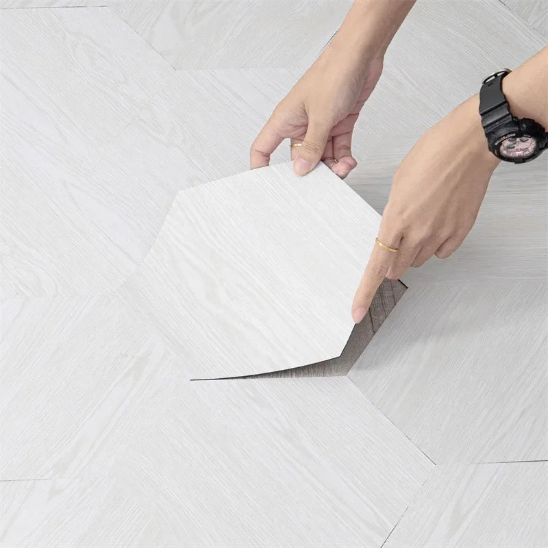 Home Decoration Tile Floor Stickers Waterproof Non-Slip Hexagonal Wood Grain Floor Tile Stickers Self Adhesive Wall Tile Sticker