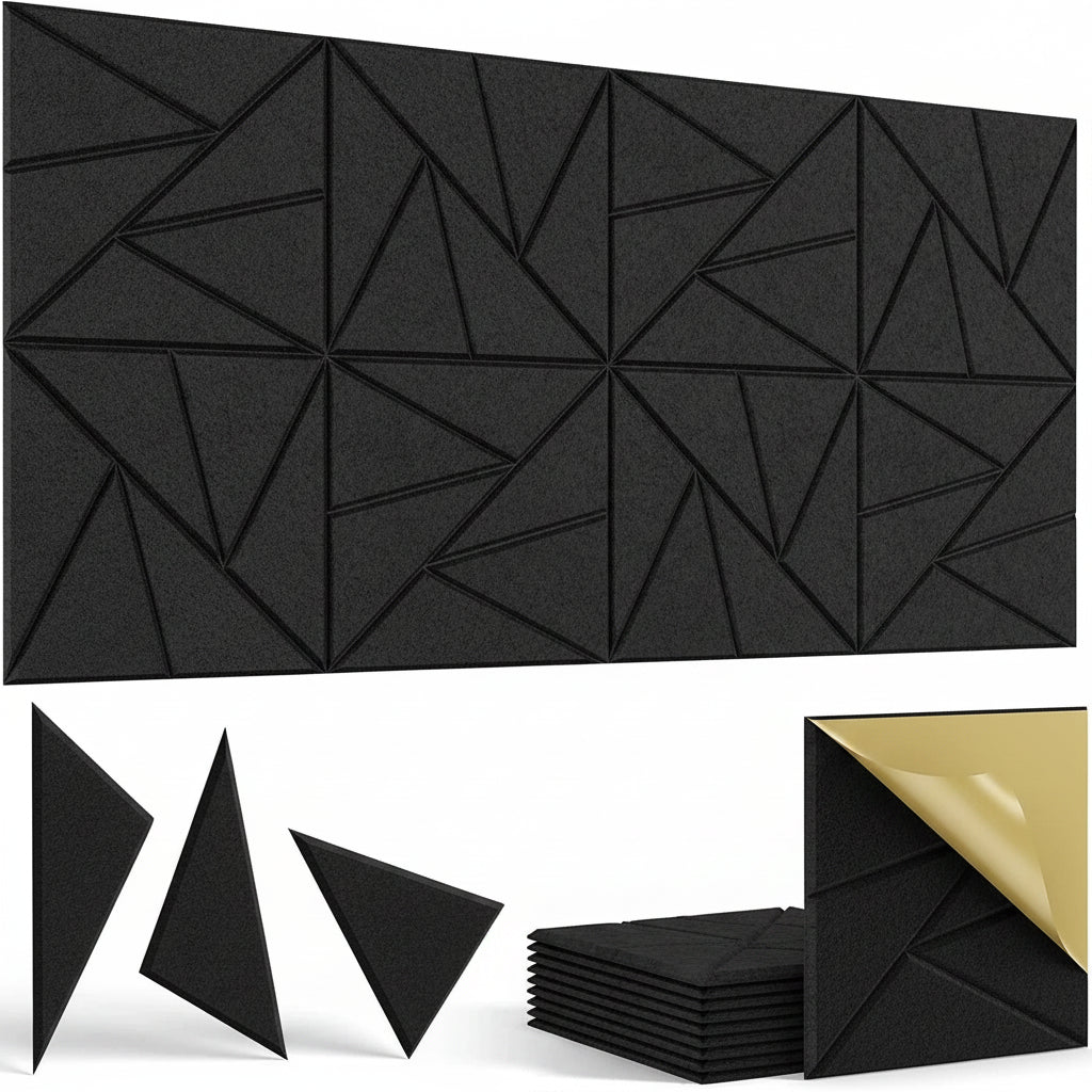 Panneaux Muraux 3D Géométriques – Lot de 12 Acoustique Adhésif