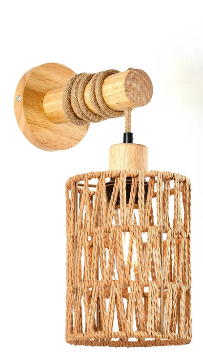 Hemp Rope Design Bedhead Wall Lamp Cylindrical Shaped Wall Light for Bedroom Farmhouse Countryside Decorative Lighting Lampshade