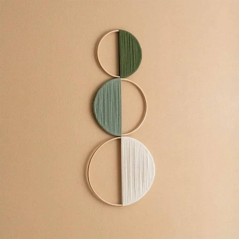 Lot de 3 Décorations Murales Cercles en Bambou – Tenture Bohème Géométrique Vert Sauge & Naturel