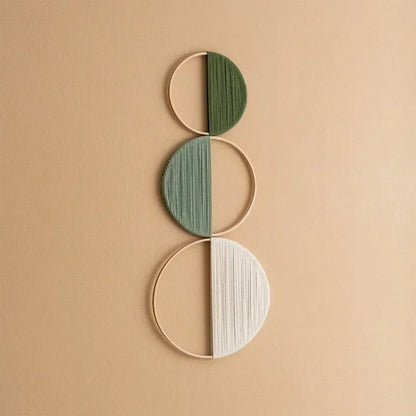Lot de 3 Décorations Murales Cercles en Bambou – Tenture Bohème Géométrique Vert Sauge & Naturel