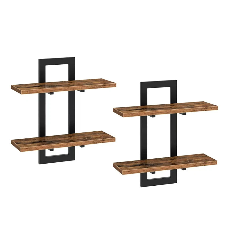 Étagère Murale Bois et Métal Noir – 2 Niveaux Industriel